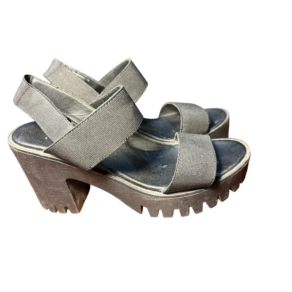 Madden Girl Seer Black ElasticLug Sole Platform Block Heel Sandals 7.5M SEER01J1
